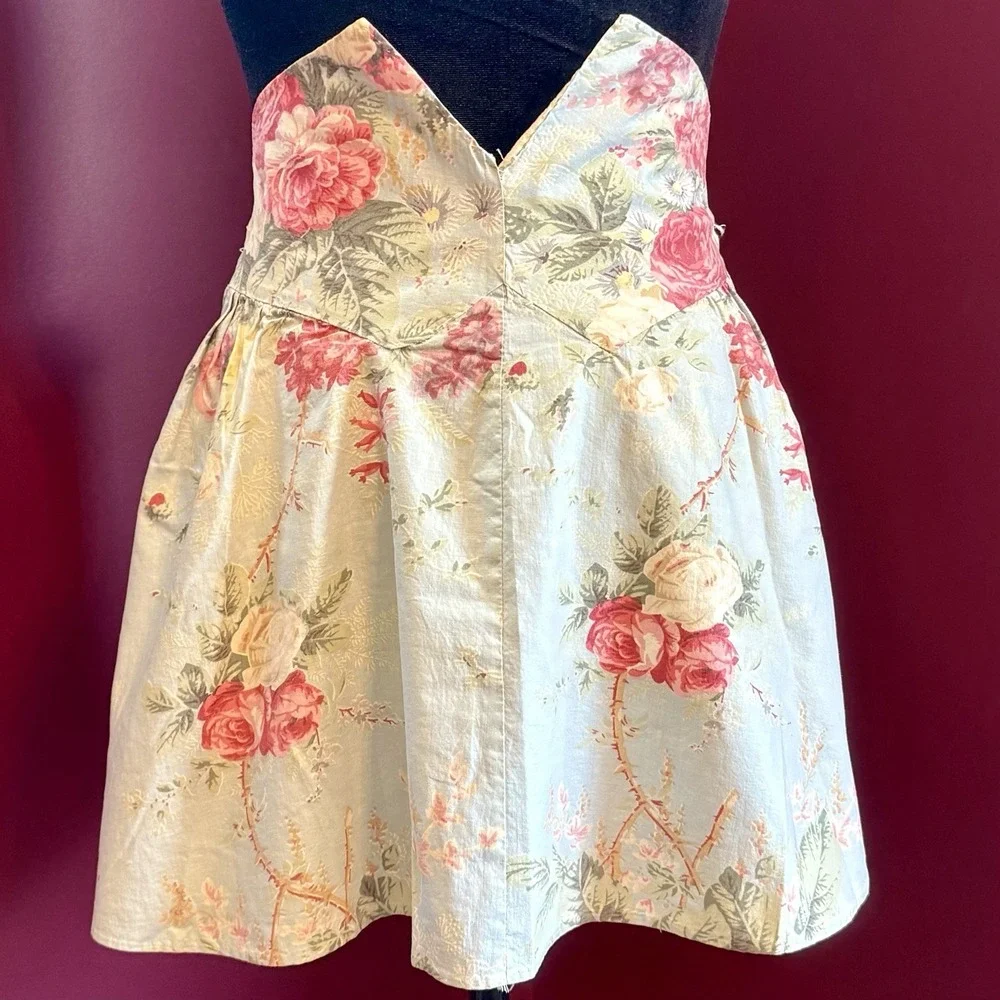 VTG 1950s MCM Handmade Floral Kitchen Housewife Apron Cotton French Blue & Roses